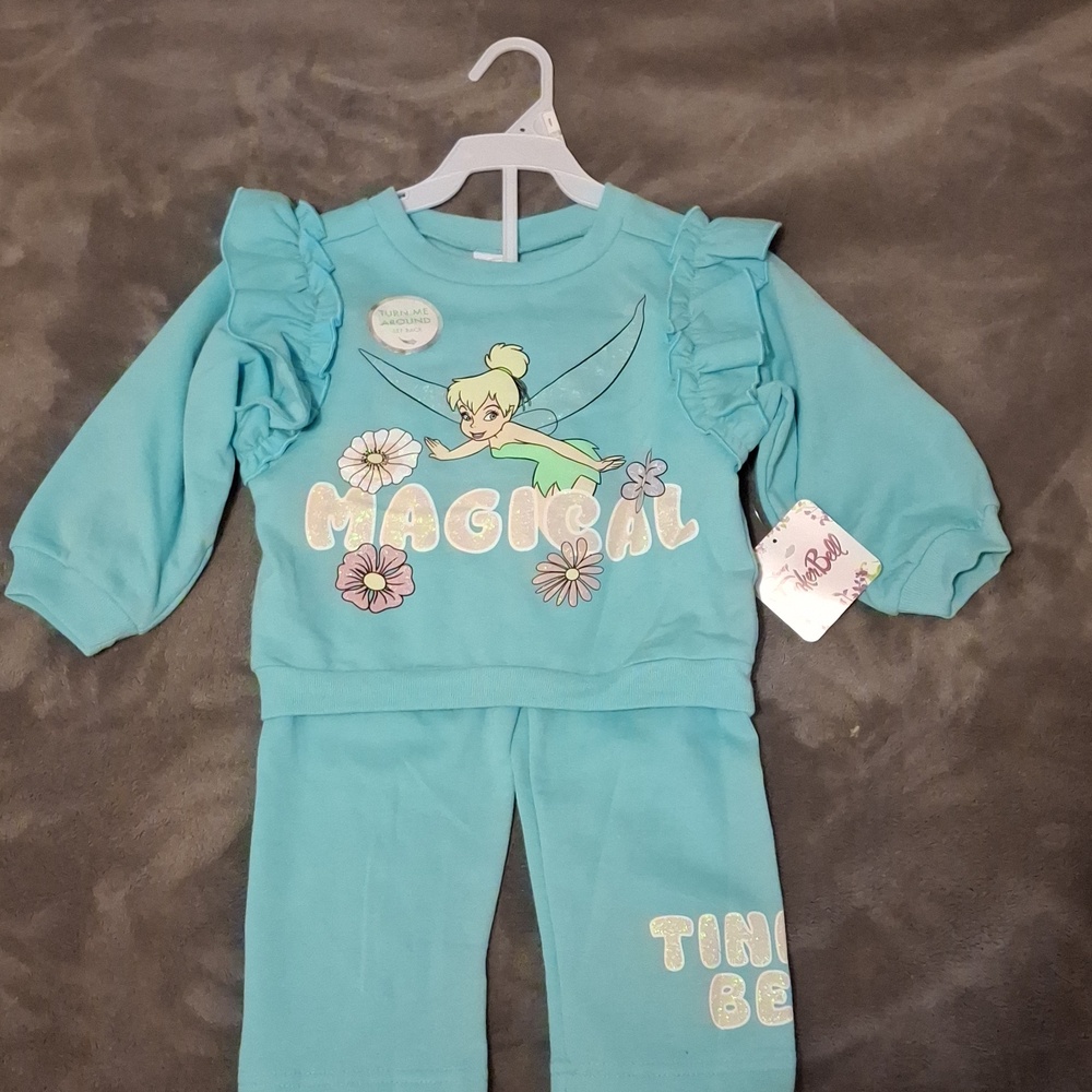 Disney Tinker Bell Aqua Glitter Graphic Sweatshirt Set